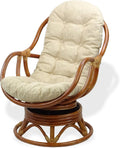 Lounge Swivel Rocking Bali Chair ECO Natural Rattan Wicker Handmade Cognac with Cream Cushion
