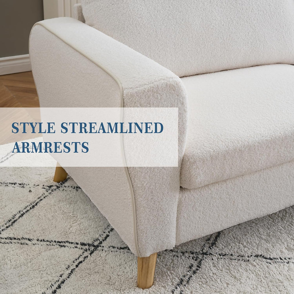 GarveeHome 84 in Sofa Couch, Large Loveseat Sofa with Wide Armrests, Deep Seats & Wood Feet, 3 Seater Modern Boucle Sofa, Comfy Couches for Living Room Bathroom Small Spaces, White