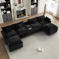 HYJT-H&K 145' U Shaped Cloud Couch Modular Dark Black Sectional Couches for Living Room, Comfy Fluffy Corduroy Oversized Cloud Sectional Couch Large 6 Seat Sectionals Sofa Set Central Console USB Port
