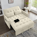 Convertible Sofa Bed, 3 in 1 Pull Out Couch, Loveseat Sleeper with Side Pocket, Living Room Sofa with Adjustable Backrest | USB Charging Port | Two Pillows | Fabric | Beige Couch