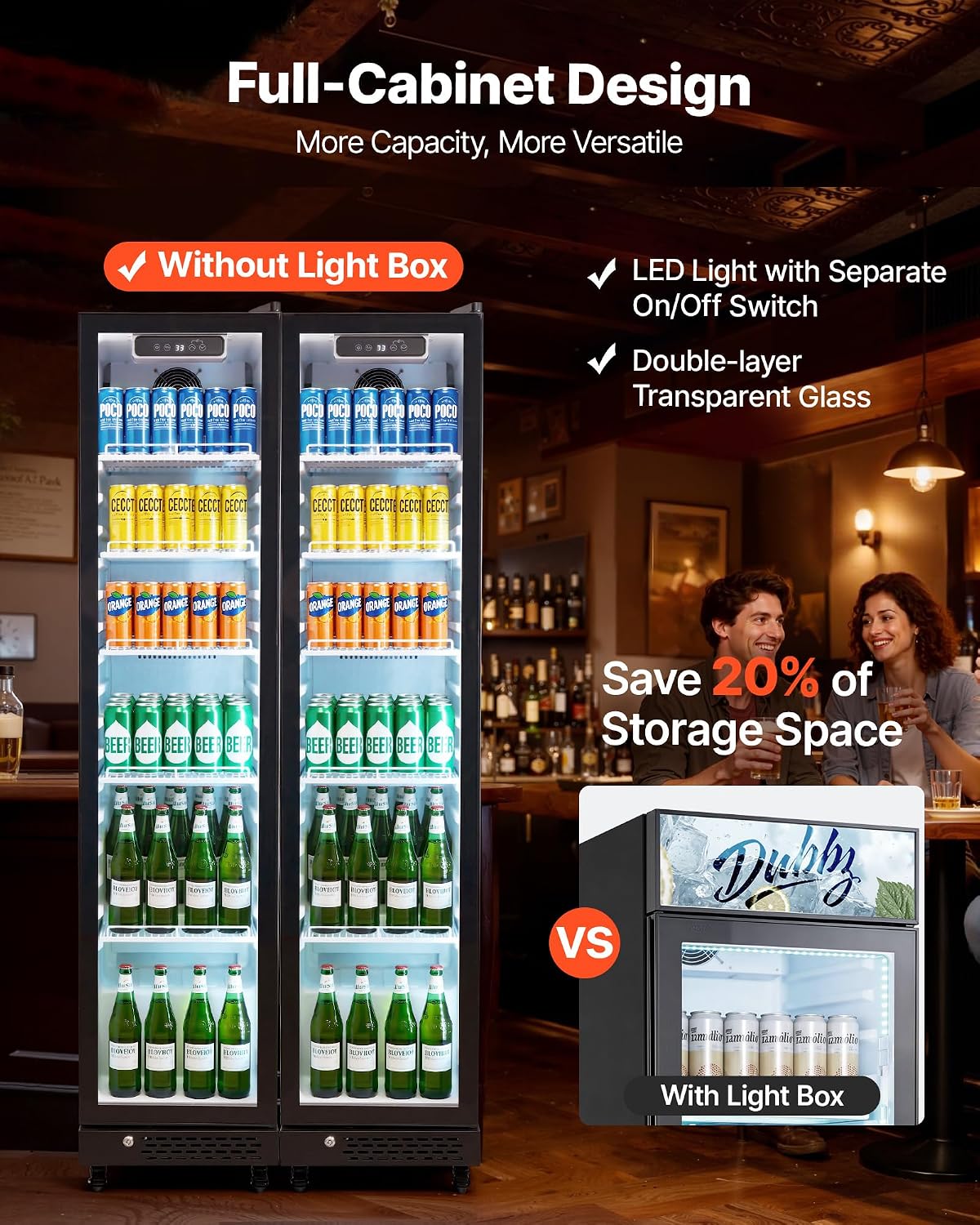 VEVOR Commercial Merchandiser Refrigerator, 8.3 Cu.Ft / 235 L Glass Door Display Refrigerator, Upright Beverage Cooler Fridge with 5 Adjustable Shelves, Soft LED Light & Casters for Homes Shops Bars