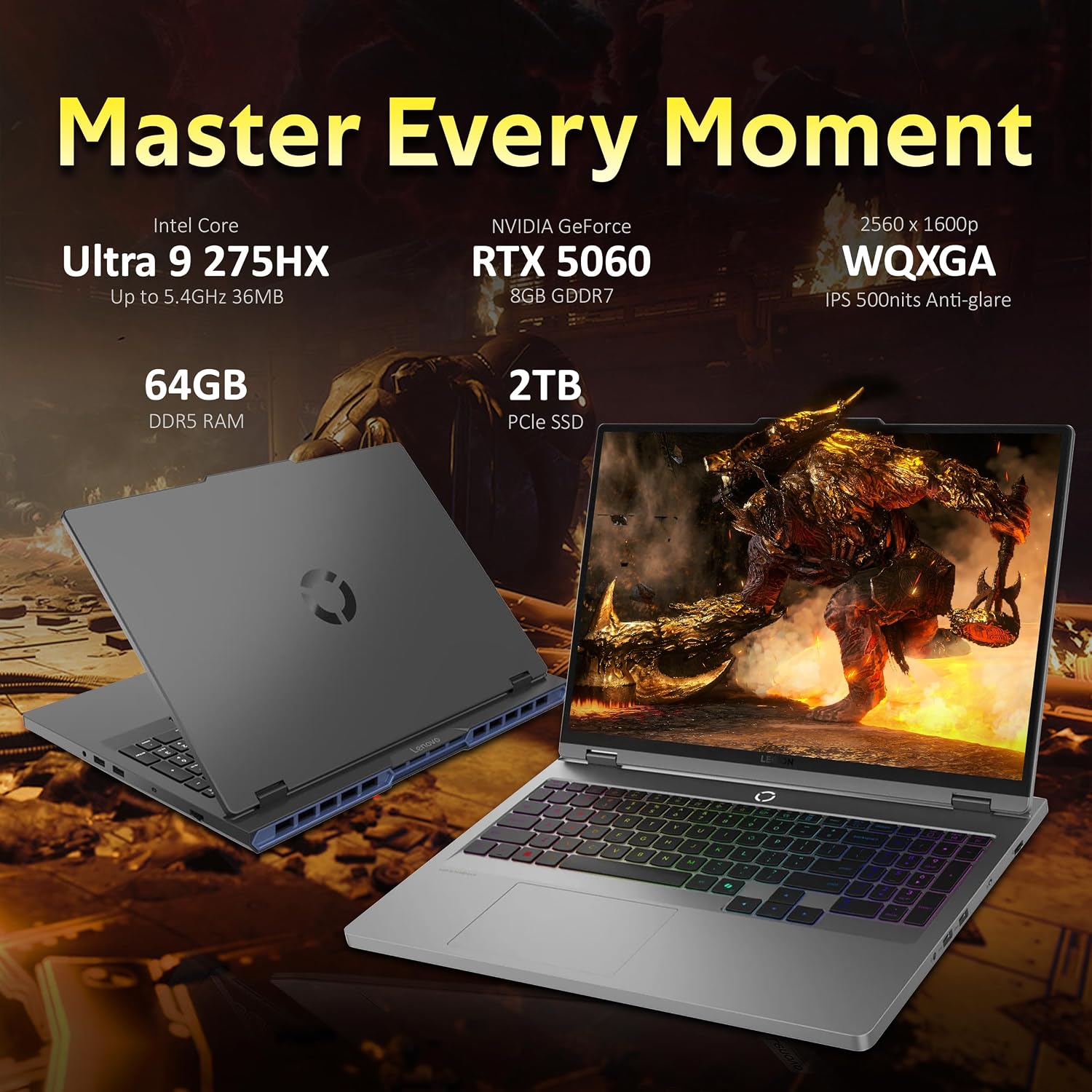 Lenovo Legion 5 16' WQXGA 240Hz Gaming Laptop, Intel Ultra 9 275HX, NVIDIA GeForce RTX 5060 8GB GDDR7, 64GB DDR5, 2TB SSD, 24-Zone RGB Backlit Keyboard, Win 11 Pro, Gray, 1TB Docking Station Set