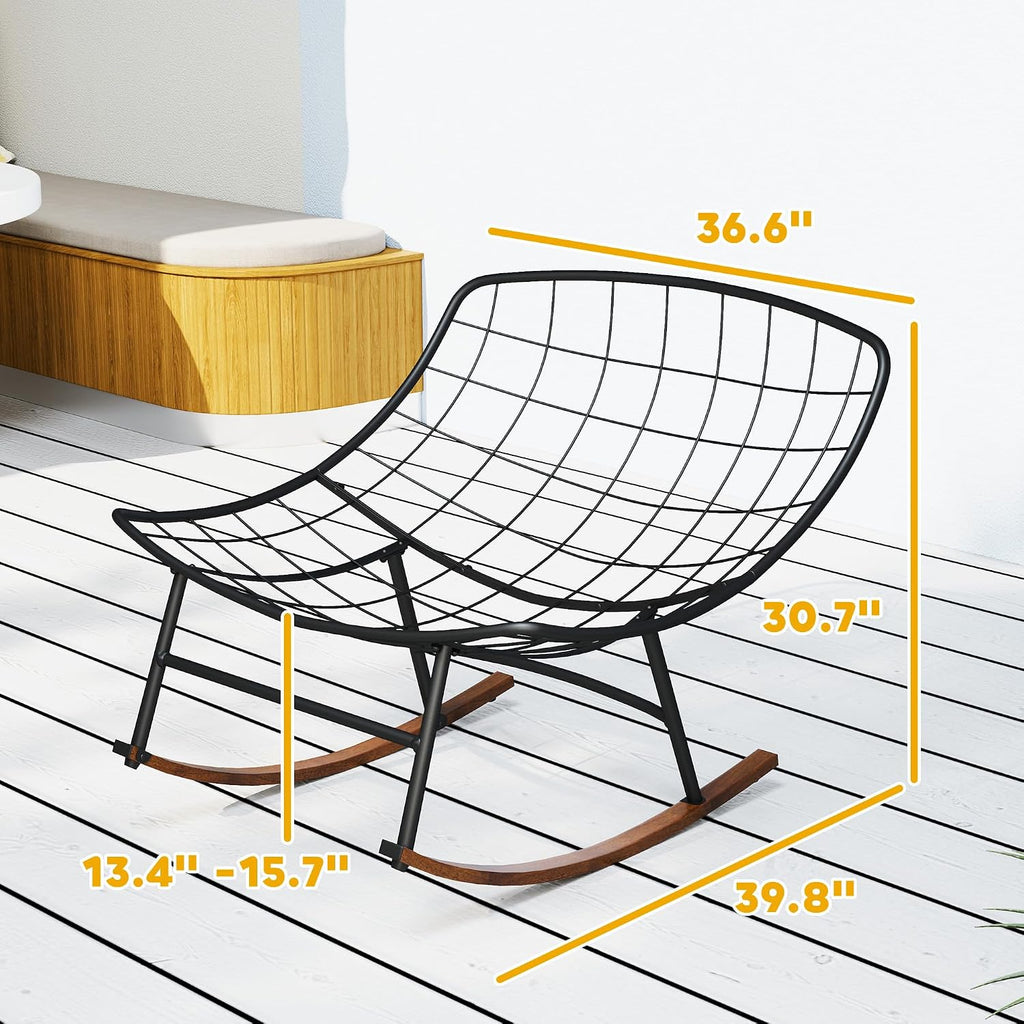 Outsunny Outdoor Rocking Chair Set of 2, Oversized Rocking Papasan Chairs with Cushions, Steel Frame, Comfy Outdoor Rockers for Patio Porch Lawn Garden, Black
