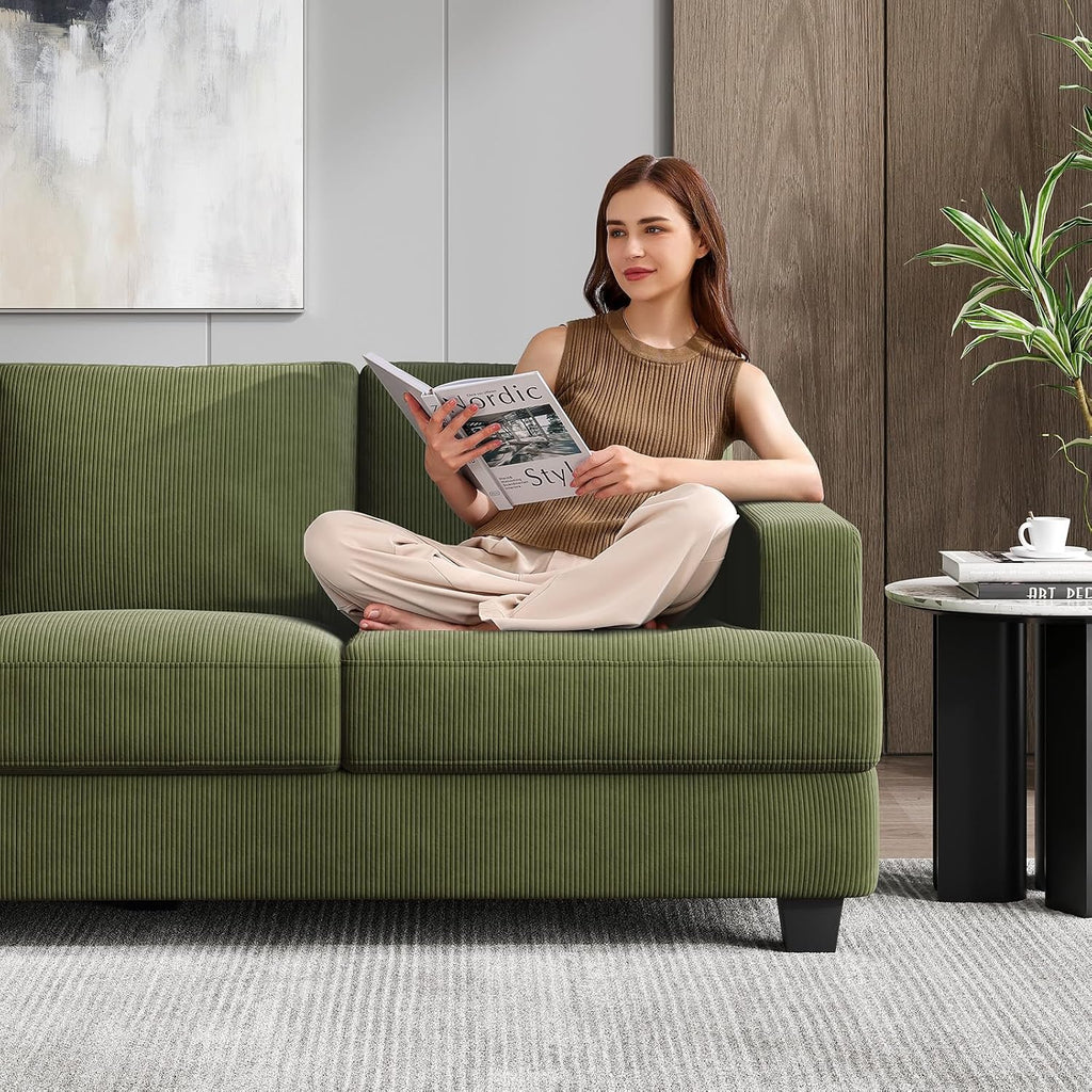 COPIAE 89 Inch Sofa with Extra Deep Seats Oversize, 3 Seater Sofa for Living Room, Modern Couch and Sofa, Comfy Armrests and Seats and Backrests, Easy Installation, Corduroy Fabric Green