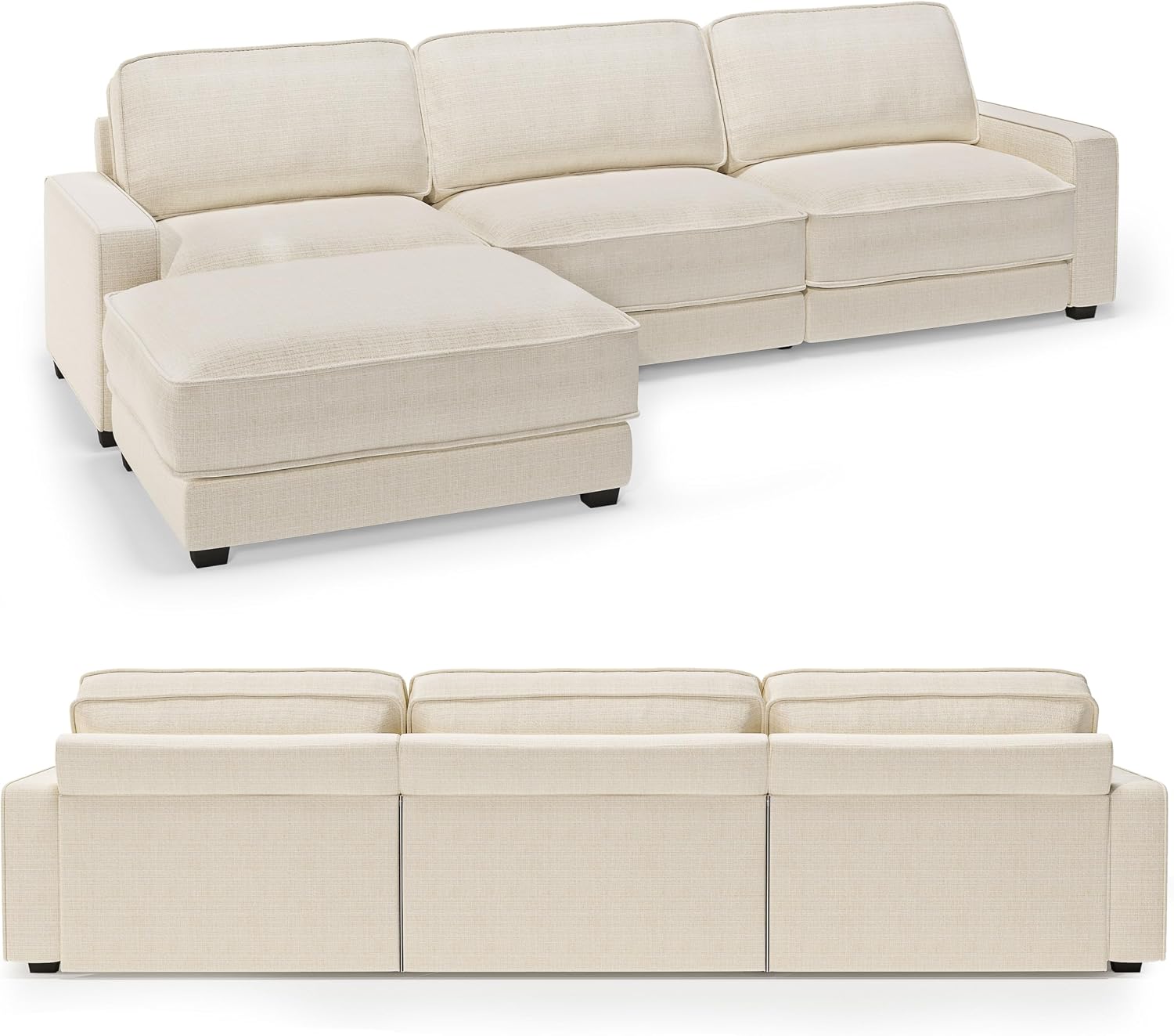 Vipbear 120' Oversized Modular Sectional Sofa, L Shaped Couch Set with 2 Pillows, 4 Seat Comfy Cloud Couches with Movable Ottoman for Living Room, Bedroom and Apartment, Chenille Beige