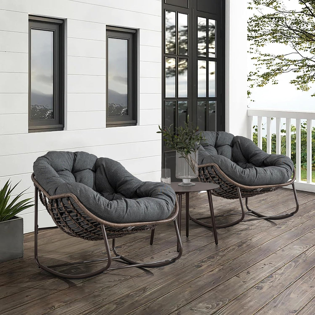 Rattan Outdoor Rocking Chair, Wicker Patio Egg Rocking Chair with Detachable Cushion, Indoor Papasan Chair for Living Room, Garden, Patio, Gray