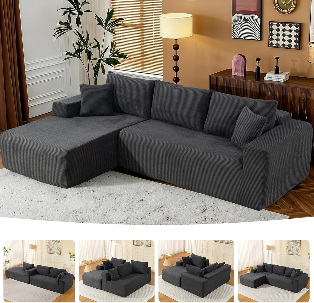 2025 New 108' Cloud Couch Sectional, Comfy Boneless Modular Sectional Sofa with L-Shaped Chaise, Deep Seat Sectional Modular Couch for Living Room, No Assembly Required (Gray, Left Facing Chaise)
