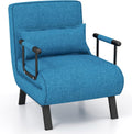 Giantex Convertible Sofa Bed, 4-in-1 Folding Sleeper Chair w/Pillow, Modern Recliner Guest Bed with 6 Positions Adjustable Backrest, Metal Legs, Linen Armchairs for Nursery Living Room Office (Blue)