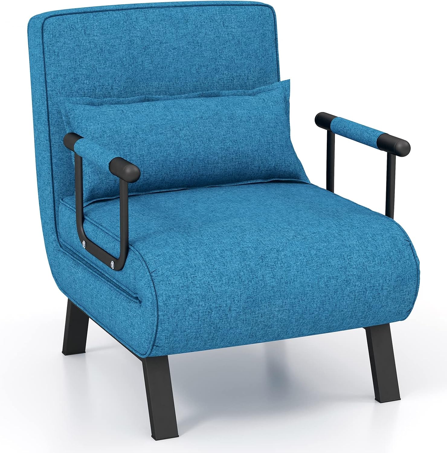 Giantex Convertible Sofa Bed, 4-in-1 Folding Sleeper Chair w/Pillow, Modern Recliner Guest Bed with 6 Positions Adjustable Backrest, Metal Legs, Linen Armchairs for Nursery Living Room Office (Blue)