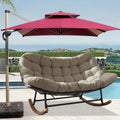 Double Outdoor Papasan Rocking Chair, Oversized Papasan Loveseat with 6' Weatherproof Cushion & PE Rattan Frame, All-Weather Patio Furniture for 2 Adults,Khaki