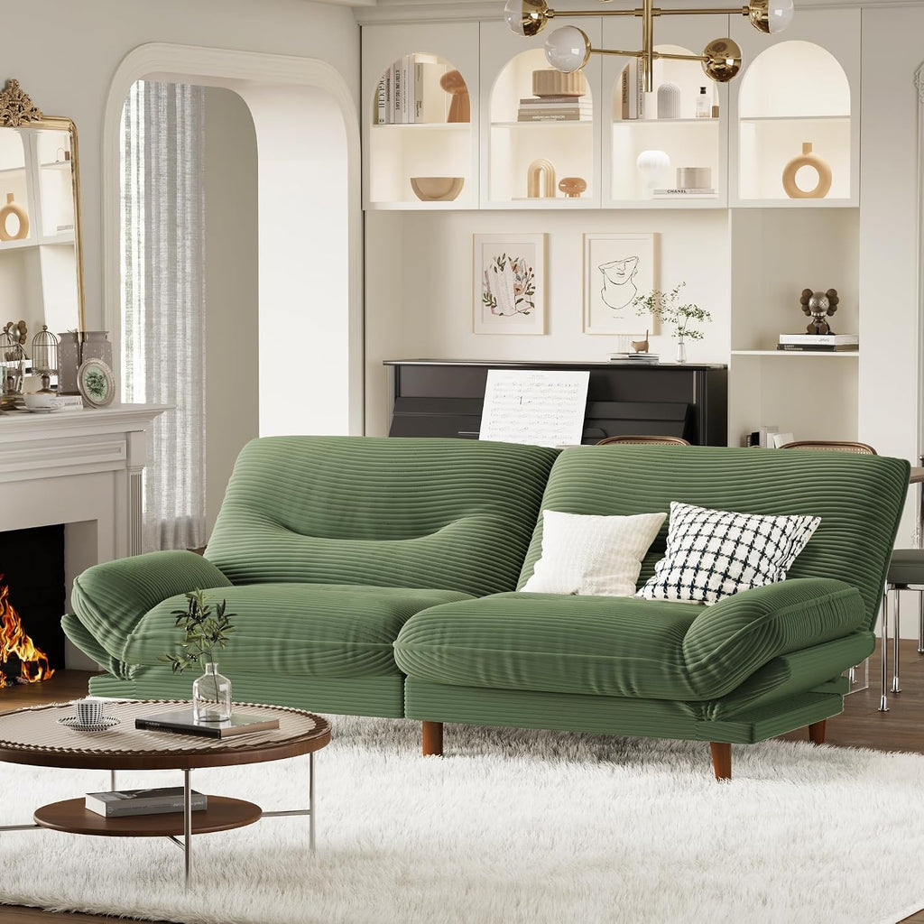 Homall Futon Sofa Bed, Modern Loveseat Futon Couch with Adjustable Backrest and Armrests, Sleeper Sofa Bed with Wood Frame for Living Room, Office, Apartment (Corduroy, Green)