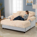 Merax 65' Oversized Chaise Lounge Chair with 2 Throw Pillows, Cloud Chaise Sofa Cozy Plush Boneless Sofa Bed for Living Room, Ergonomic Backrest & Curved Armrest (Champagne)