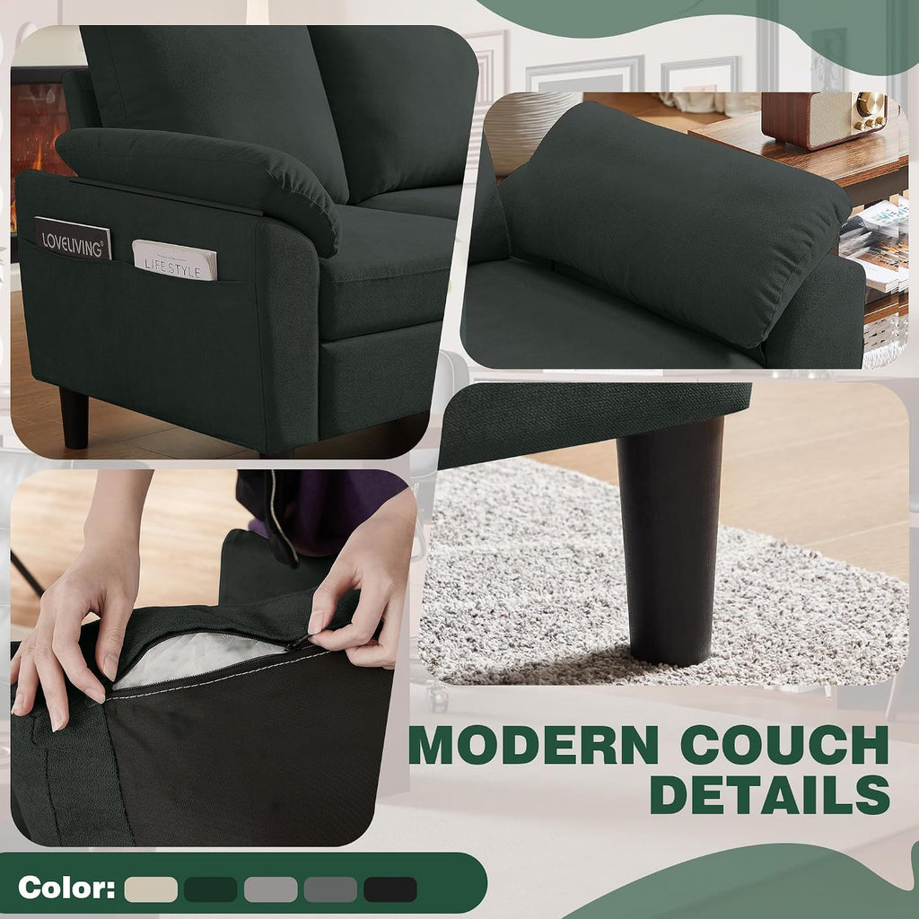80' Convertible Sectional Sofa, Small L Shaped 3 Seat Couch with Reversible Storage Chaise, Modern Polyester Fabric Sofa Couches for Living Room, Apartment and Small Space, Black