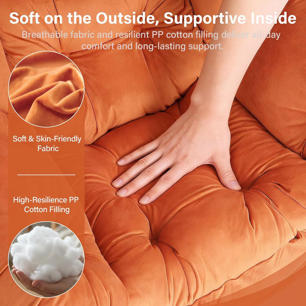 MBOOYOME Lazy Chair with Folding Ottoman, Modern Accent Armchair with Armrests, Side Pocket & Foldable Footstool, Reading Chair for Living Room, Bedroom, Dorm & Office, Velvet Orange