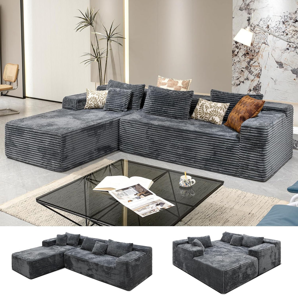 Sectional Couches for Living Room Corduroy Couch, 104' Cloud Boneless Couch with L-Shape Chaise, Modern Modular Sofa, Deep Seat Comfort, No Assembly Required(Plush Corduroy, Left Facing Chaise)