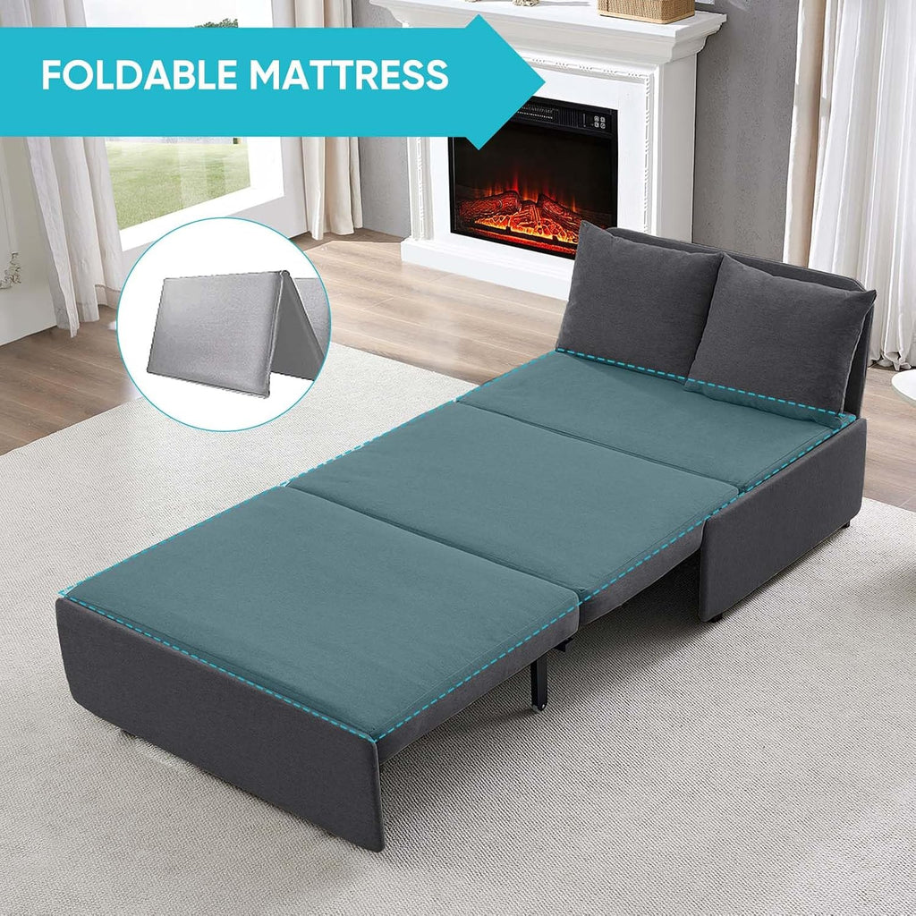 CECER 43.3' Twin Size Pull Out Sofa Bed, Pull Out Couch Bed with 2 Pillows, Linen Convertible Sleeper Sofa with Comfy Mattress, 2 in 1 Armless Loveseat Beds for Small Space-Dark Grey