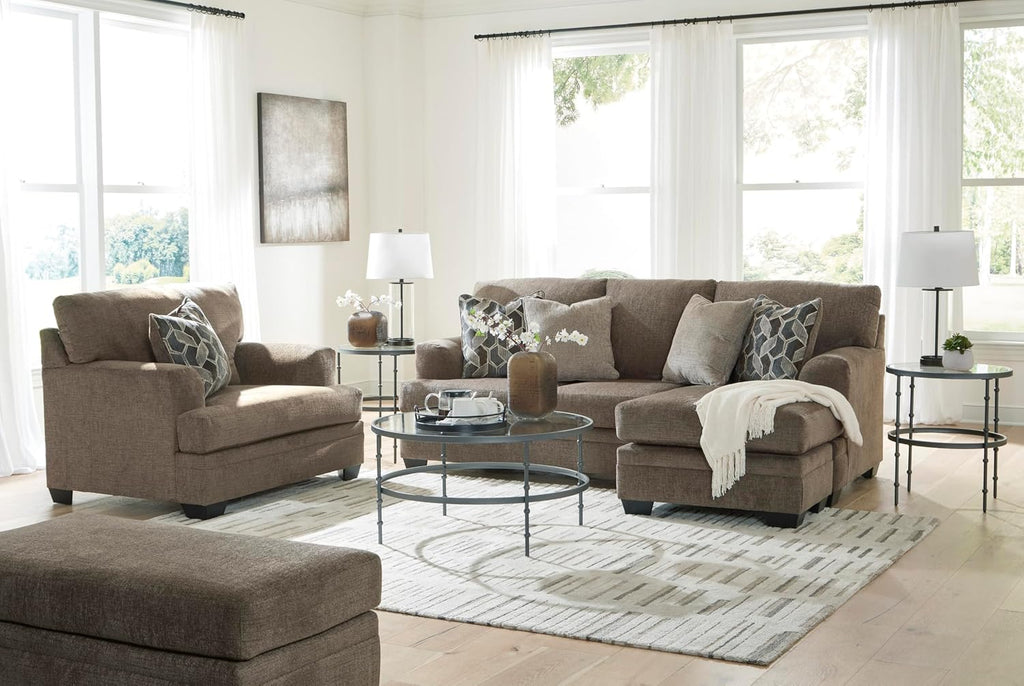 Signature Design by Ashley Stonemeade Casual Right-Arm Facing Sofa Chaise with 4 Toss Pillows, Dark Brown