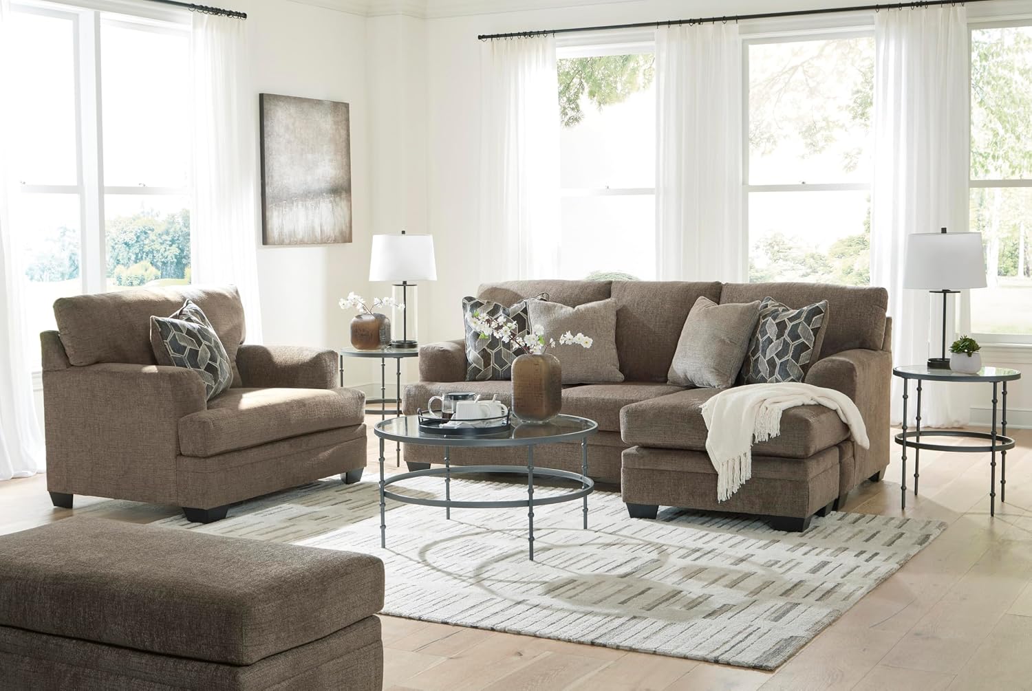 Signature Design by Ashley Stonemeade Casual Right-Arm Facing Sofa Chaise with 4 Toss Pillows, Dark Brown