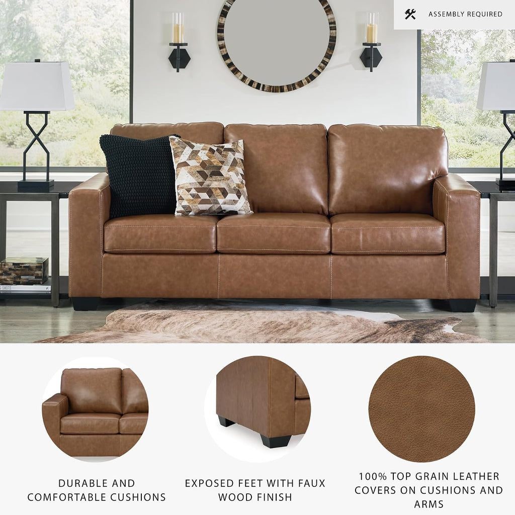 Signature Design by Ashley Bolsena Contemporary 2-in-1 Leather Match Sofa Sleeper with Folding Gel Memory Foam Mattress, Queen, Dark Brown