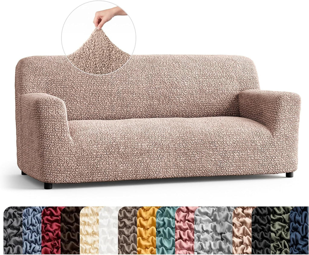 PAULATO BY GA.I.CO. Sofa Slipcover - Stretch Couch Cover - Stylish Cushion Sofa Cover - Soft Polyester Fabric Slip Cover - 1-Piece Form Fit Washable Protector for Pet - Microfibra - Blush Taupe