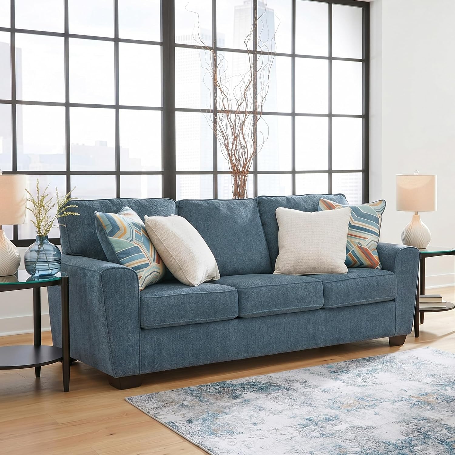 Signature Design by Ashley Cashton Casual 2-in-1 Sofa Sleeper with Folding Gel Memory Foam Mattress, Queen, Blue