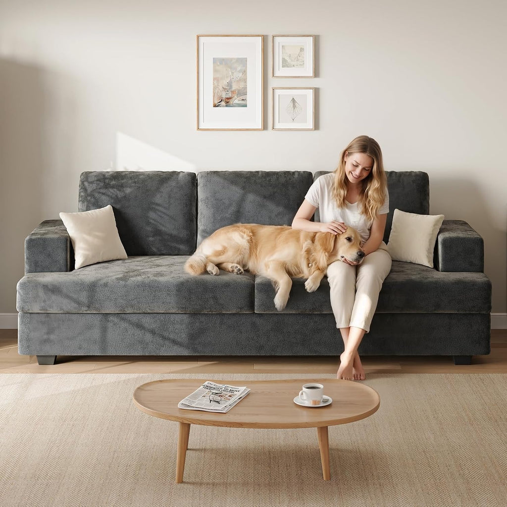 89' Grey Couches for Living Room, 3 Seater Couch with Deep Seat, Oversized Loveseat Sofa for Apartment and Small Spaces