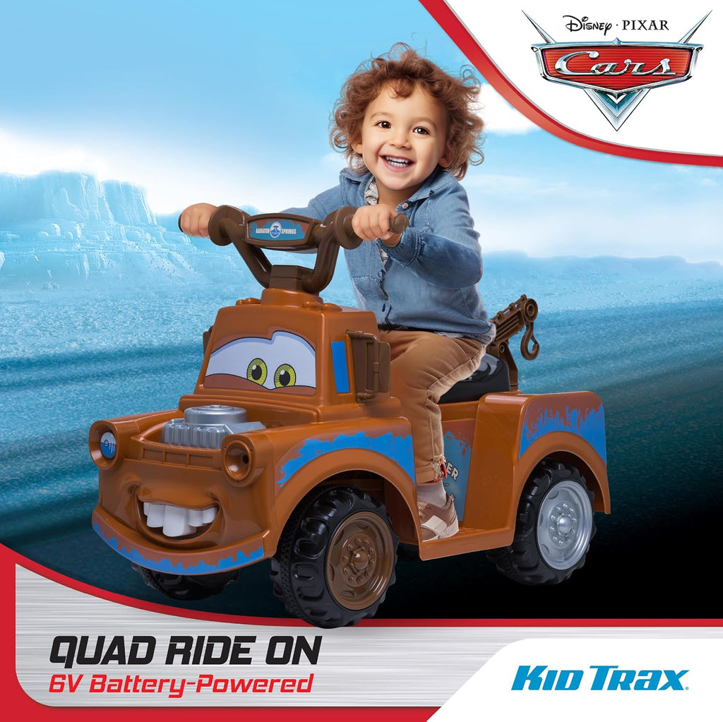 Kid Trax Toddler Disney Cars 3 Tow-Mater Electric Quad Ride-On, Kids 1.5-3 Years Old, 6 Volt Battery and Charger Included, Max Weight 45 lbs, Tow-Mater brown