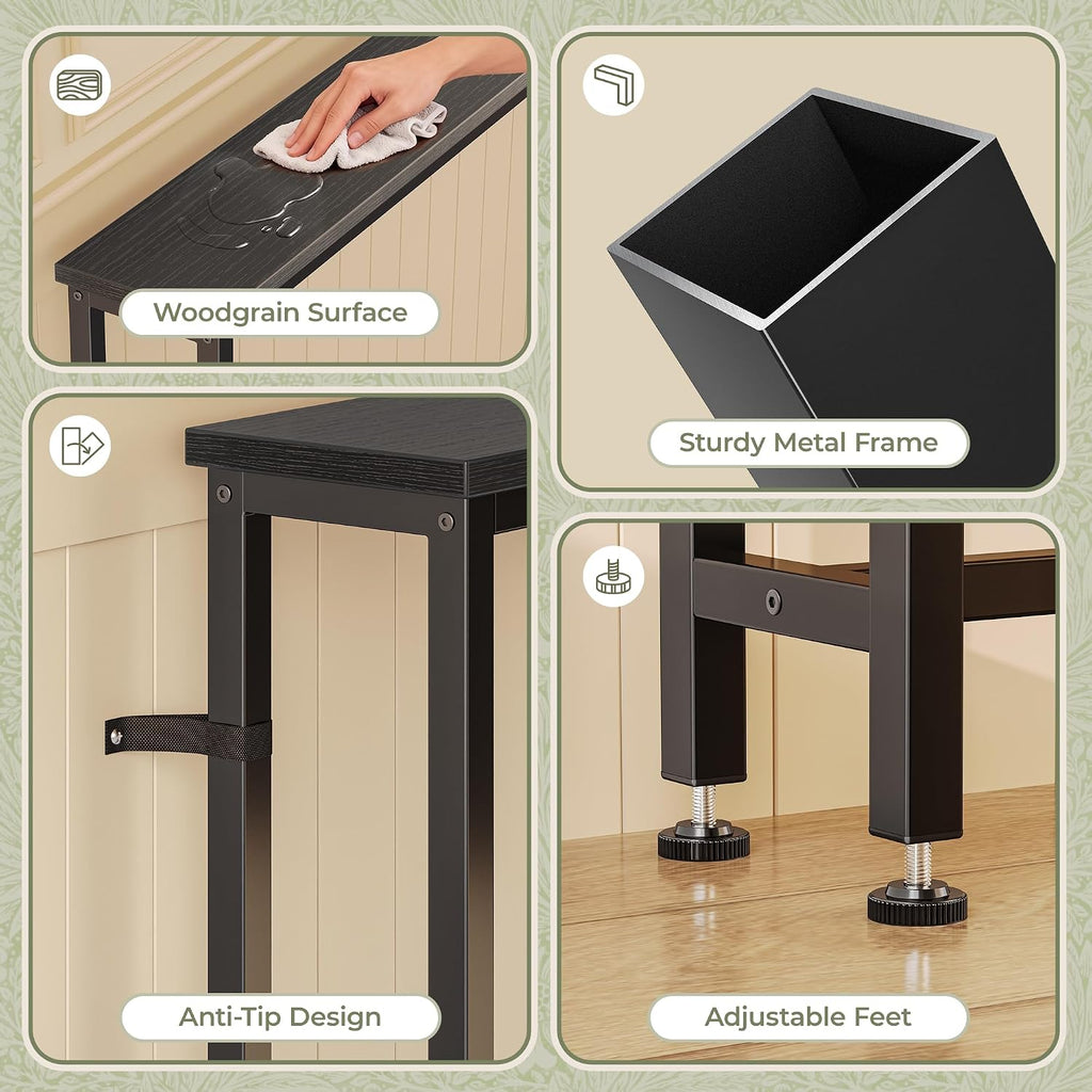 Huuger 110.2 Inch Sofa Table with Power Outlets, 23.9''-34.4'' Height Adjustable Range, Behind Couch Table with USB-C Ports, Sofa Tables Narrow Long, Skinny Console Table, for Small Spaces, Black