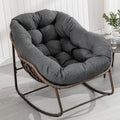 Oversized Papasan Rocking Chair - Outdoor Luxury Comfy Patio Chair Indoor Egg Royal Rattan Rocking Chair with Cushion for Front Porch Lounge Lawn Bedroom Living Room (Grey)