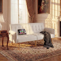 TYBOATLE Modern White Faux Leather Upholstered Convertible USB Folding Futon Sofa Bed, 65' Couch, Love Seats Furniture for Small Space Configuration, Apartment, Dorm, Living Room, Office