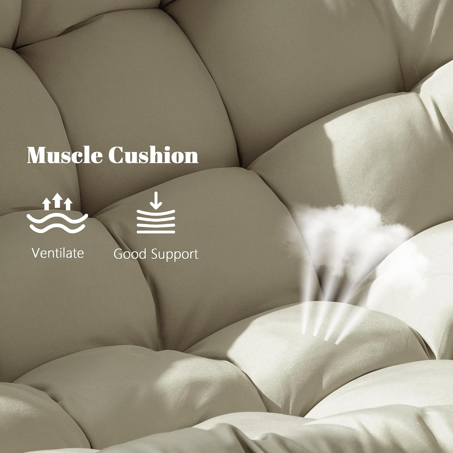 Double Papasan Patio Rocking Chair,Double Oversized Papasan Rocking Chair with Thick Cushions,Perfect for Indoor, Patio, or Balcony Use, Modern Outdoor Loverseat for Two.Khaki