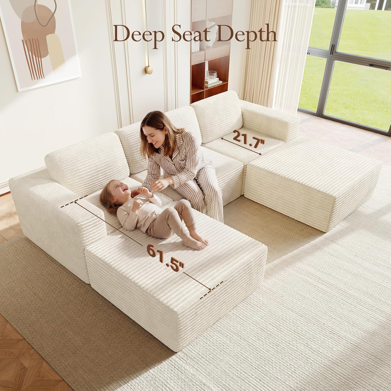 Vesgantti 119' Oversized U-Shaped Modular Sectional Sofa, Corduroy Cloud Couch with Deep Seating & Spring Support, Convertible Sofa with 2 Ottomans, Boneless Couch, No Assembly Required, Beige