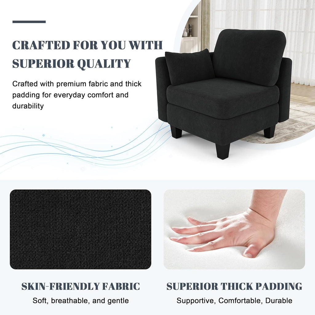 Sectional Sleeper Sofa, 6 Seaters Modular Sleeper Sofa Couch, Comfy Sectionals Couches Bed, Convertible Sofas with Ottomans, Modular Sectional Couches for Living Room, Black