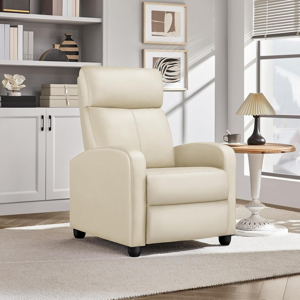 Yaheetech Recliner Chair PU Leather Recliner Sofa Home Theater Seating Adjustable Modern Single Reclining Chair Sofa with Pocket Spring Living Room Bedroom Beige