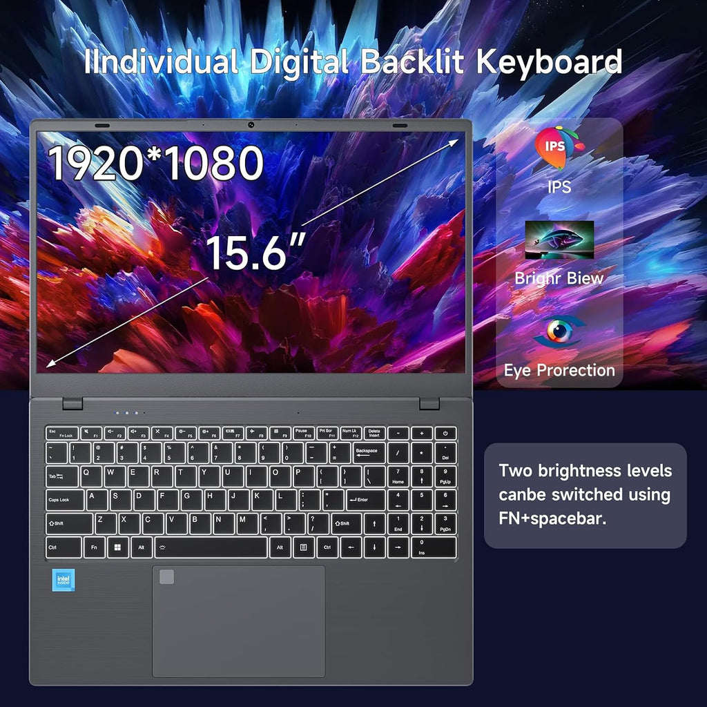 Windows11 Intel Laptop 15.6'HD Display（Celeron N5095） 16GB RAM 256GB SSD Storage，with Fingerprint Unlock | Privacy Camera | Backlit Keyboard，Suitable for Student and Business
