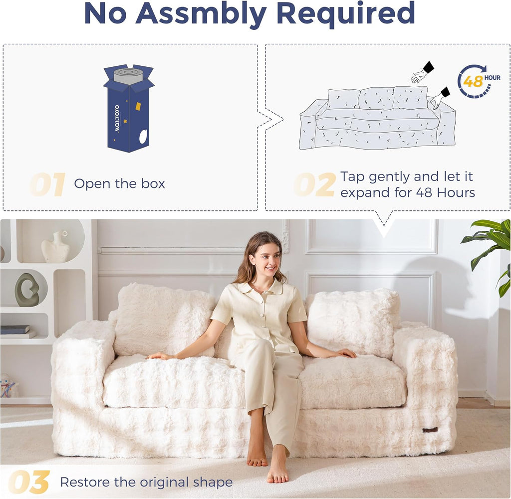 MAXYOYO 3 Seater Sofa for Living Room, Tufted Boneless Couch Bubbled Sofa Couch, Comfy Bean Bag Chair for Bedroom Apartment, No Assembly Needed, Beige