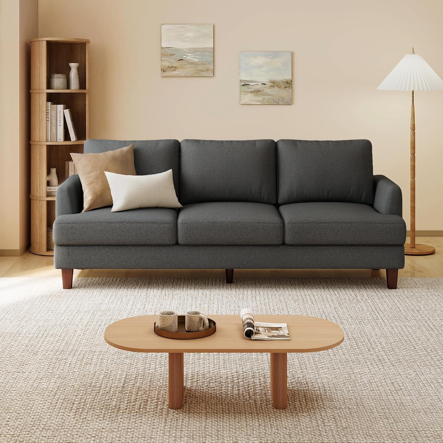 Gericco Mid Century Modern Couches for Living Room, 89' Comfy Couch Sofa with 3-Seater Deep Seats, Upholstered Sofas for Living Room, Office Apartment, Bedroom, Dark Grey