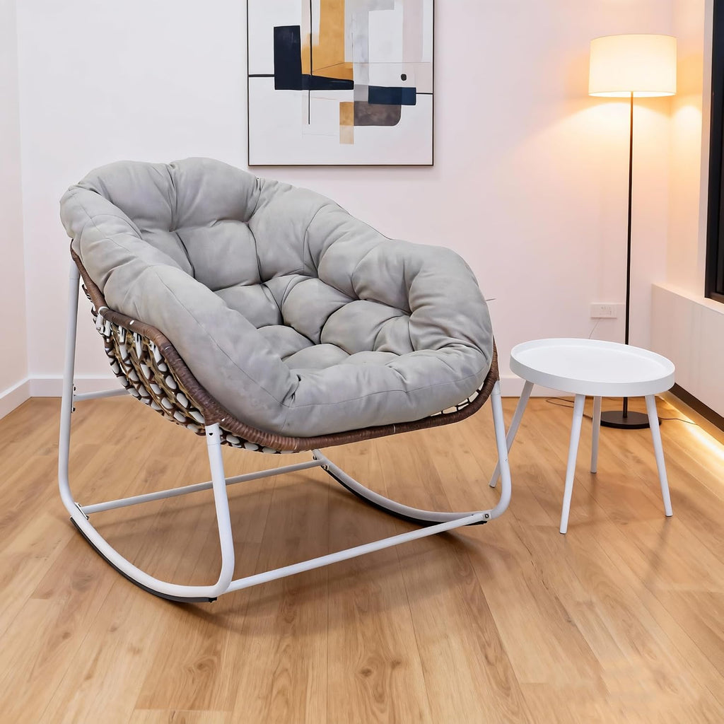 Modern Rocking Chair with Side Table Set, 2-Piece Patio with Soft Cushion & Side Table, 330 LBS Capacity, All-Weather Balcony Furniture