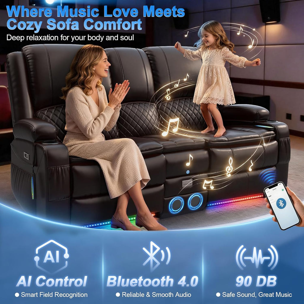 Power Recliner Loveseat Recliner with Massage and Lumbar Heating, Home Theater Reclining Loveseat with Flip Console, RV Couch Wall Hugger with 2 Speakers, Storage, USB, Outlet & LED (PU, Brown)