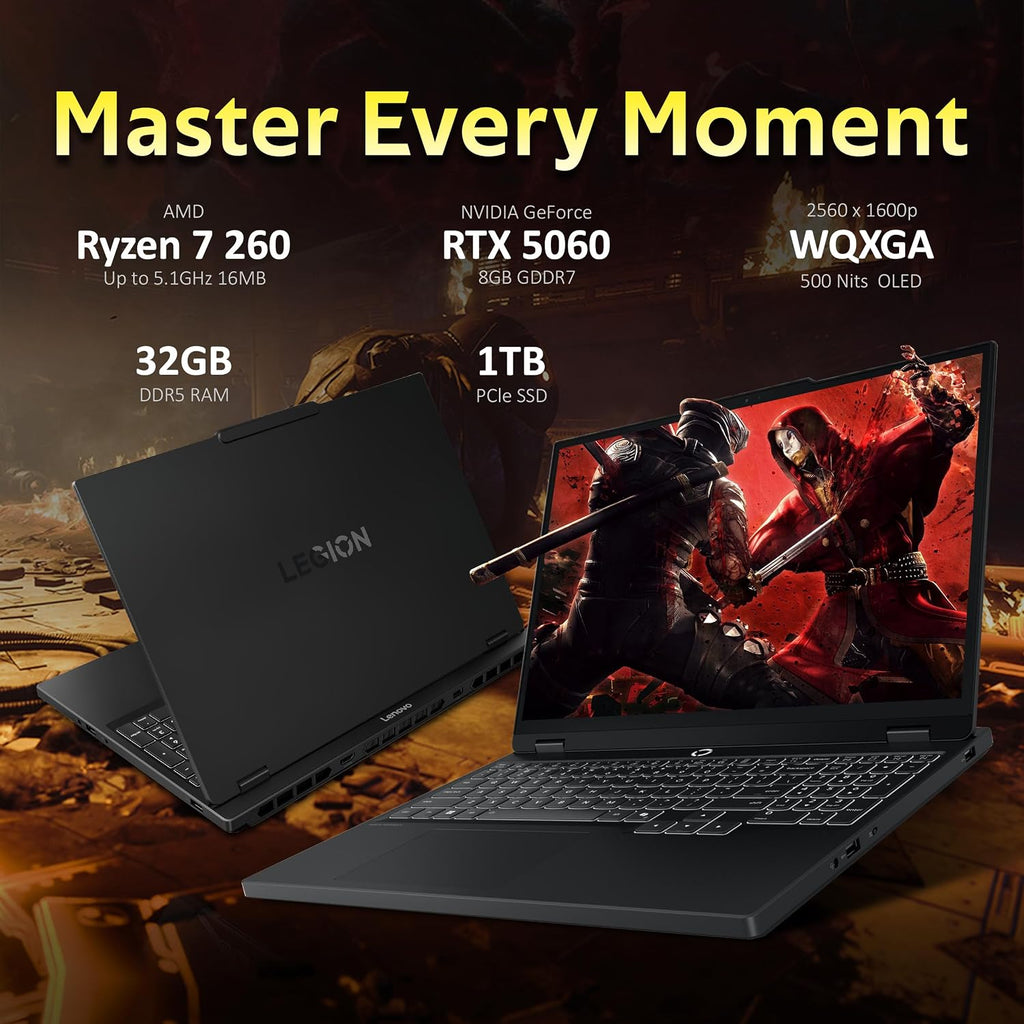 Lenovo Legion 5 15.1' WQXGA 165Hz Gaming Laptop, AMD Ryzen 7 260, NVIDIA GeForce RTX 5060 GDDR7, 32GB DDR5, 1TB SSD, 24-Zone RGB Backlit Keyboard, Wi-Fi 7, Win 11, Black, 1TB Docking Station Set