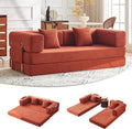 79' Convertible Sofa Bed with Pillows, Corduroy Folding Sleeper Sofa with Fixed-Shape Frame, Boneless Couch for Living Room Bedroom, Floor Sofa Lounge No Assembly Required (A - Style-Orange)
