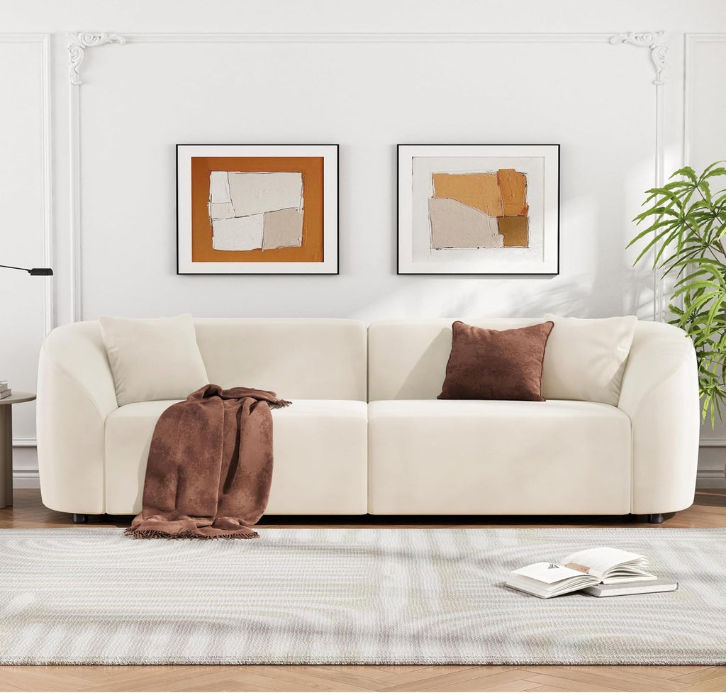 Merax 87' Large Couch, Comfy Upholstered Loveseat with Extra Deep Seats, Velvet Sofa for Living Room Apartment Office, Beige