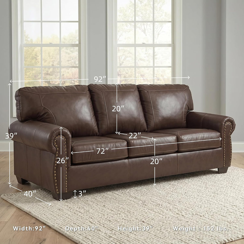 Signature Design by Ashley Colleton Classic Leather Match Sofa with Nailheads, Dark Brown