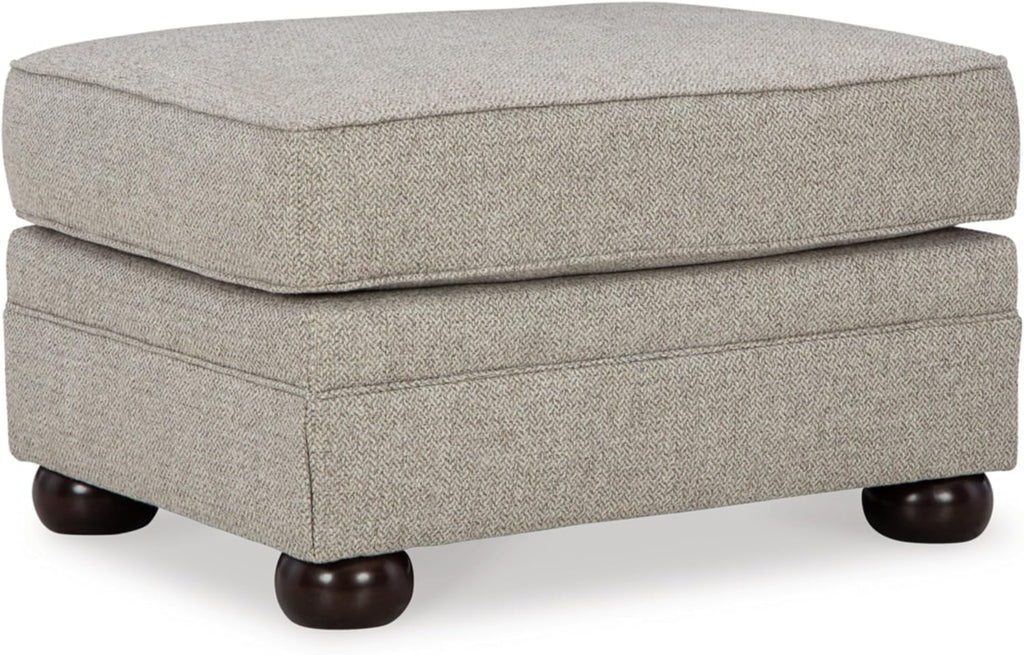 Signature Design by Ashley Gaelon Transitional Rectangular Upholstered Ottoman with Bun Legs, Light Brown