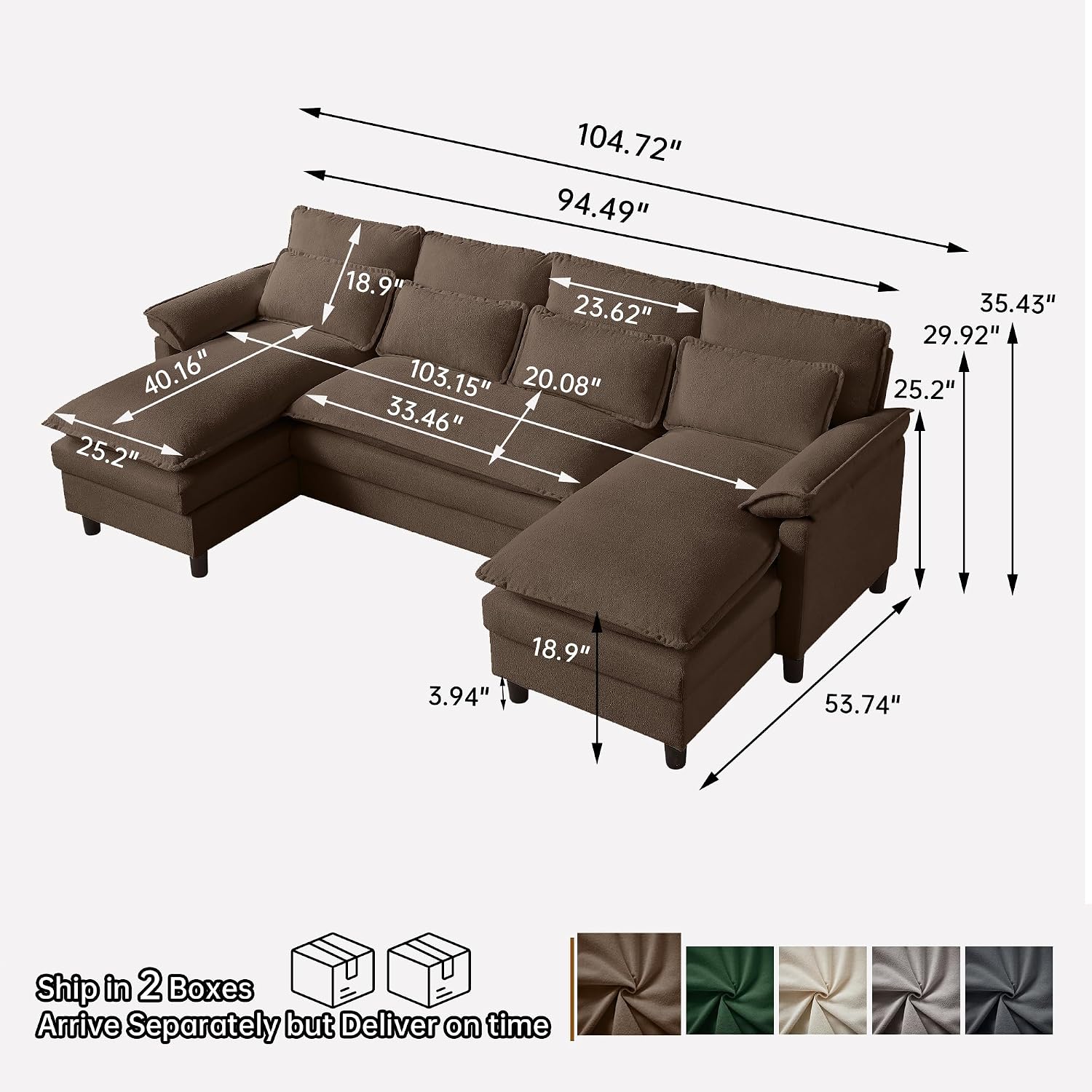 Comfy Cloud Couch Sectional Sofa with Lumbar Pillows, Modern U-Shaped Cloud Sofa with Double Chaise & Deep Seat 4 Seat Sectional Couch for Living Room, or Office, Easy Assembly, Dark Coffee