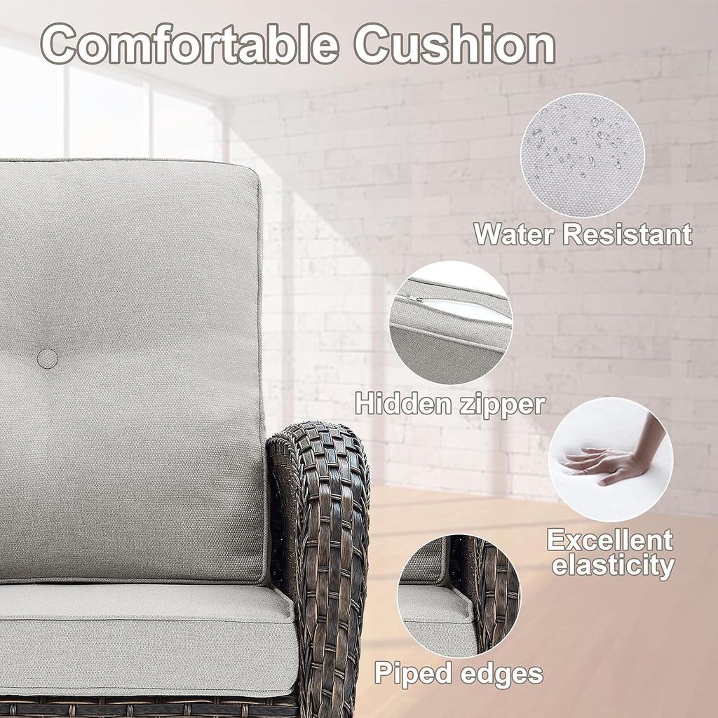 Belord Patio Wicker Chairs Swivel Rocker - Outdoor Swivel Rocking Chairs Set of 2 with Rattan Side Table, Patio Swivel Glider Chair 3 Piece Patio Furniture Sets for Deck Porch Pool Brown/Beige