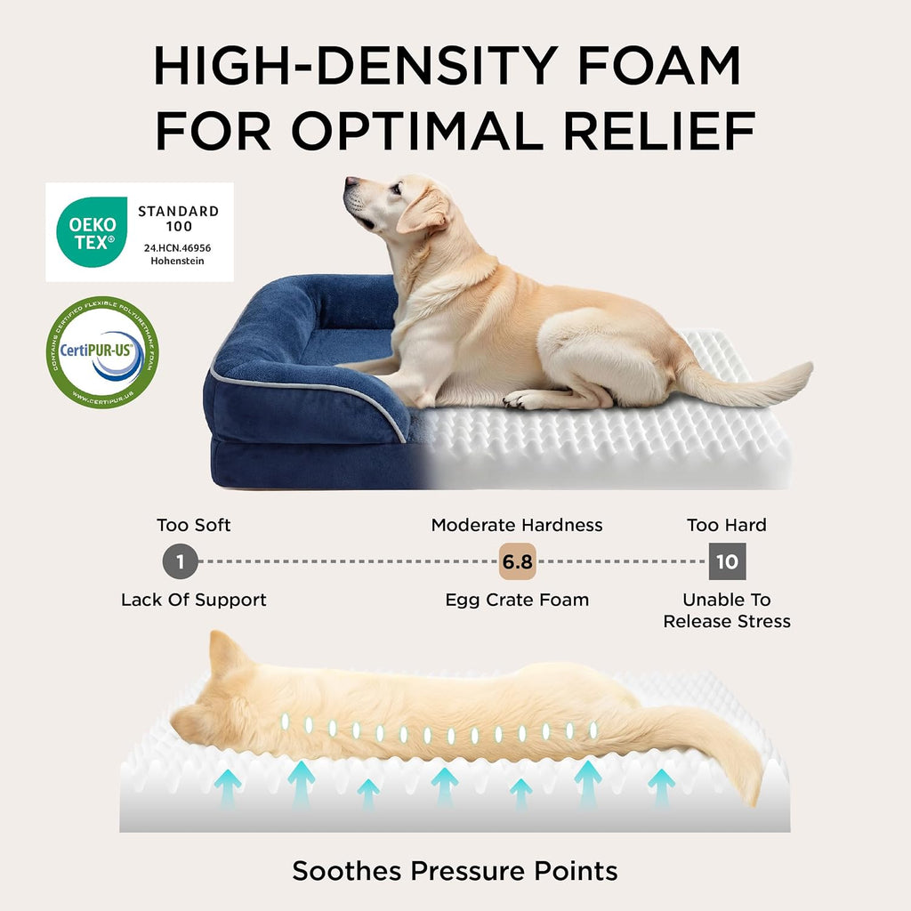 Bedsure XL Plus Orthopedic Dog Bed for Extra Large Dogs - Washable XLarge Dog Cat Bed Waterproof, Comfort Dogs Couch Sofa with Washable Removable Cover, Pet Bed with Nonskid Bottom, Blue Navy, 48'