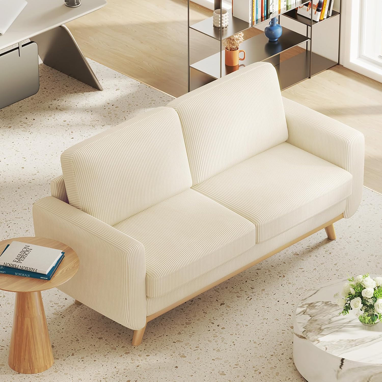 Vesgantti 68' Loveseat Sofa Beige, Comfy Corduroy Couch with Spring Cushion, Modern Sofa with Deep Seat, for Bedroom & Living Room