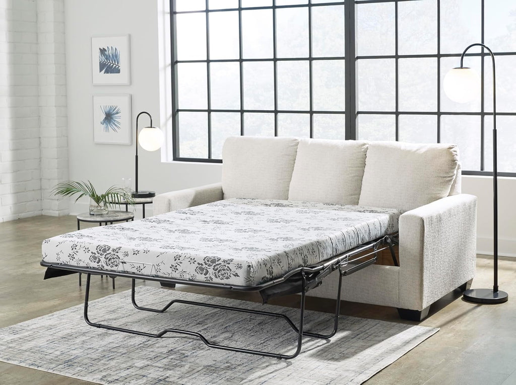 Signature Design by Ashley Rannis Coastal 2-in-1 Sofa Sleeper with Folding Gel Memory Foam Mattress, Full, White