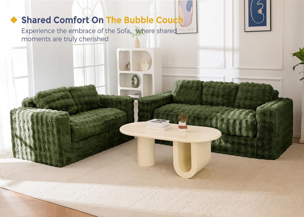 MAXYOYO Loveseat Sofa for Living Room, Small Sofa Couch Tufted Boneless Couch, Comfy Bean Bag Chair for Small Space Bedroom Apartment, No Assembly Needed, Green